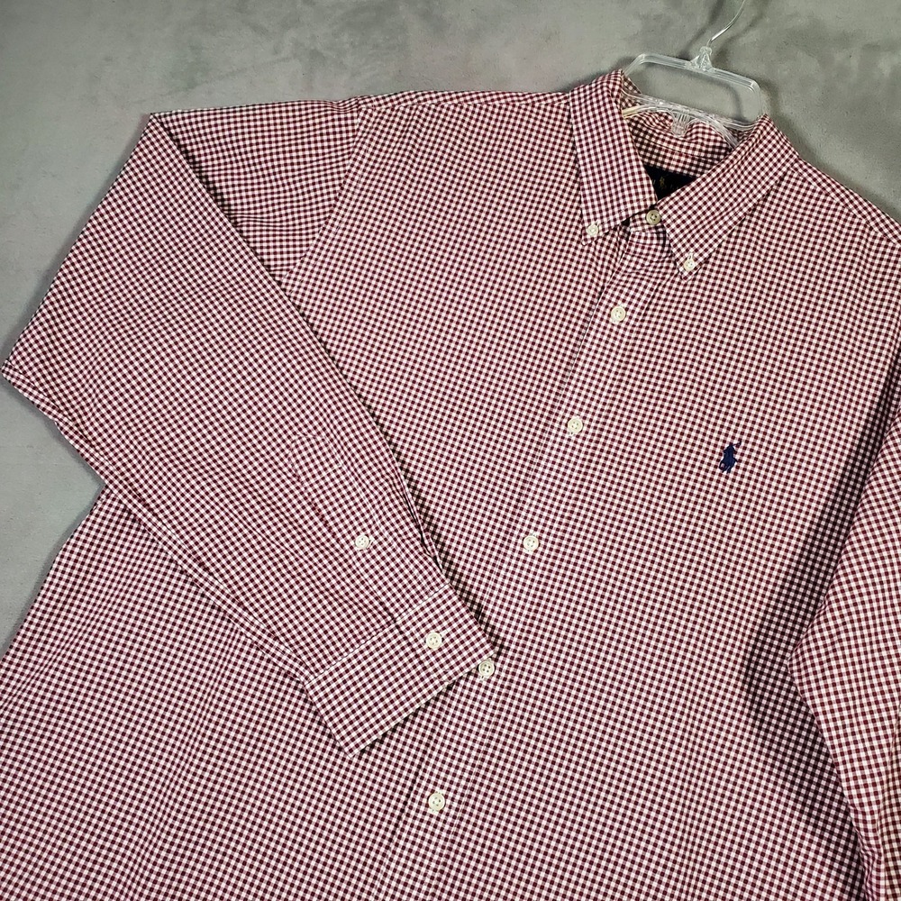 Ralph Lauren Shirt Mens XL Red White Gingham Check Plaid Pony Long Sleeve Preppy